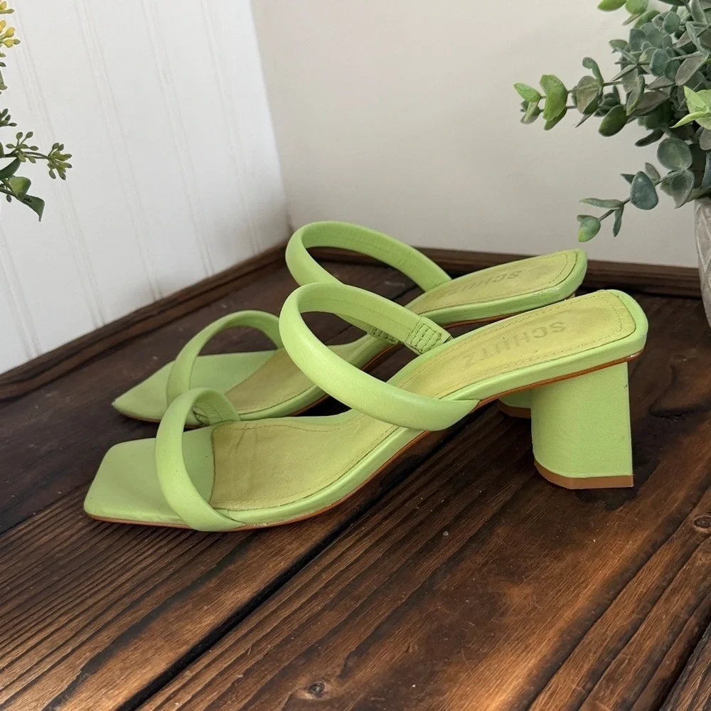 SCHUTZ Lime Green Uly Lo Heeled Sandals